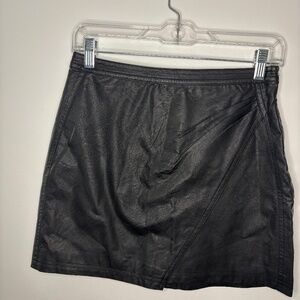 Black Faux Leather Asymmetrical Skirt
